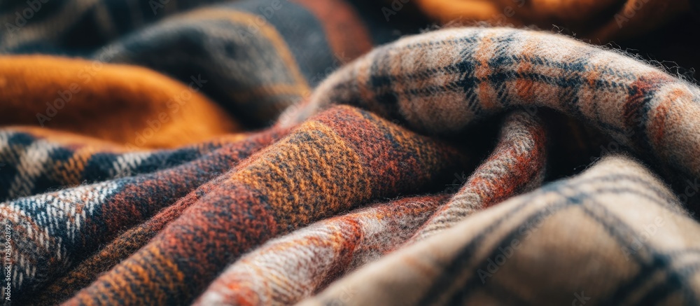 Poster textured flannel fabric in warm tones with visible weave and space for custom text or branding