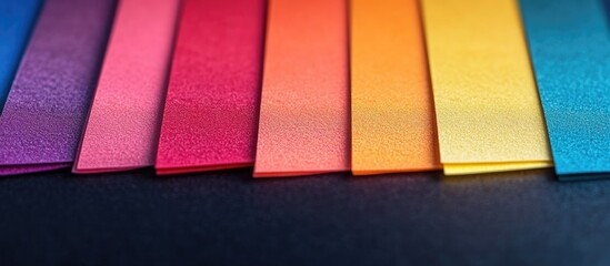 Vibrant sticky notes in a row with a reflective surface providing ample blank space for customizable text and creative organization.