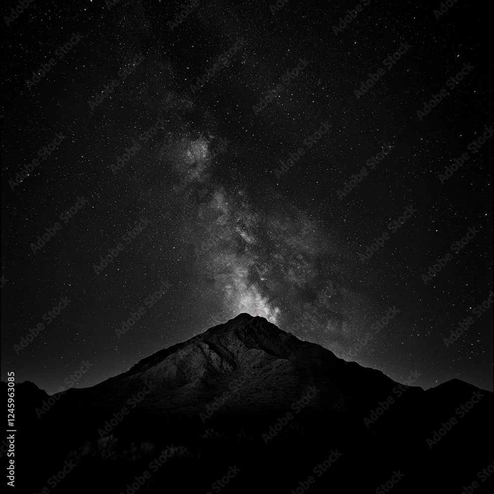 Wall mural mountain landscape under starry night sky with visible stars and deep black background
