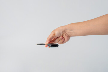 USB-C hub in hand isolated on white background