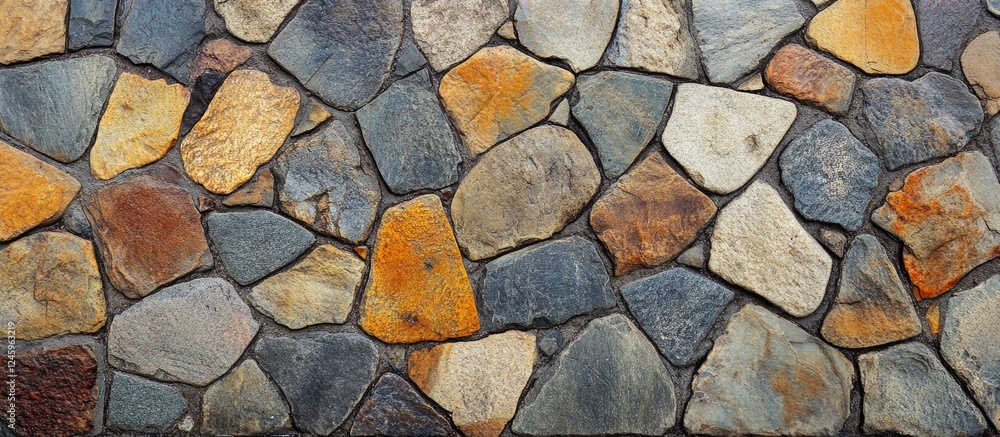 Poster high resolution close-up of textured cobblestone street paving showcasing varied colors and shapes i