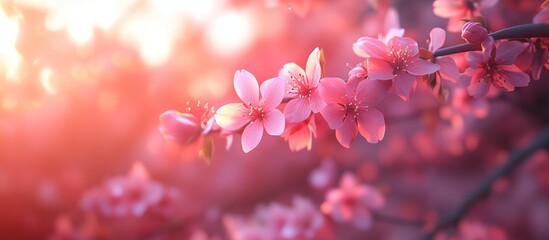 Pink blossoms sunset orchard spring