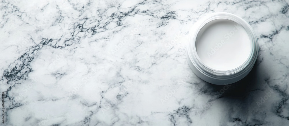 Poster cosmetics jar on marble surface with beauty arrangement ideal for minimalistic skincare advertisemen
