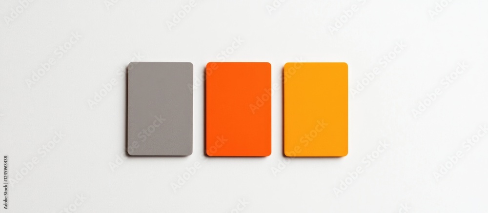 Poster Color cards in grayscale and orange arranged on a white background for design and creative concept use.
