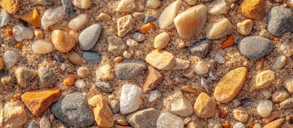 Aufkleber Crushed stone and pebbles on sandy surface creating a textured natural background for construction or landscaping projects.