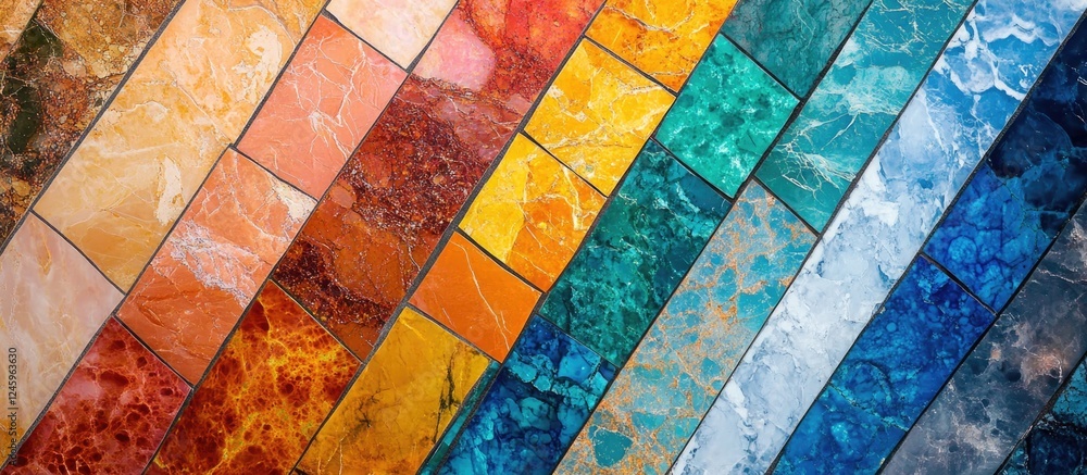 Poster colorful marble texture mosaic tiles arranged in a vibrant collage creating an artistic background f