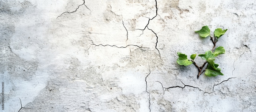 Poster cracked concrete texture with green vine for grunge background design and natural elements in artwor