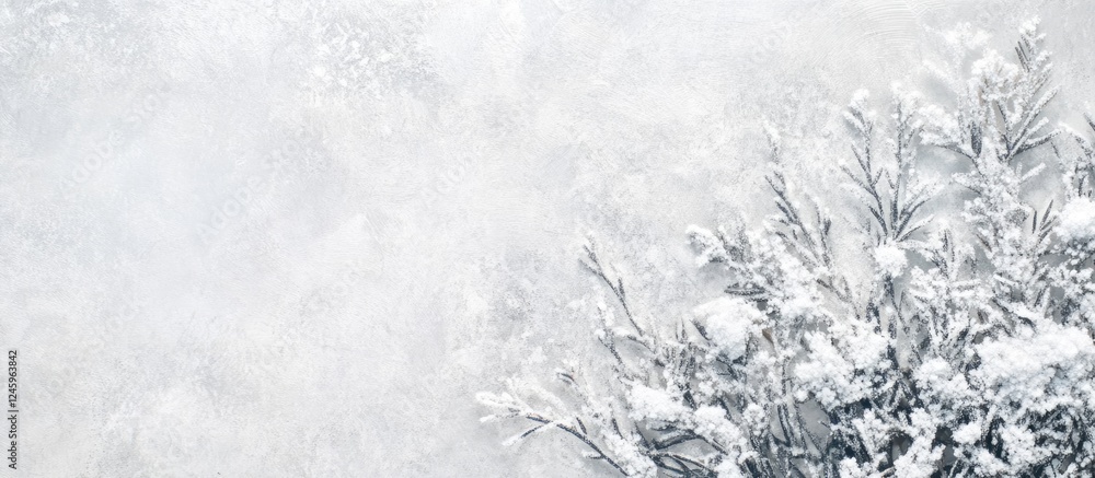 Poster Peaceful winter landscape with soft snowflakes and frost creating a serene white backdrop ideal for adding text or seasonal messages.