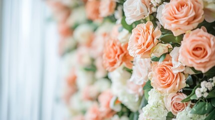 Peach Floral Wedding Decoration Banner with Copy Space for Text Ideal for Wedding Invitations or Event Announcements