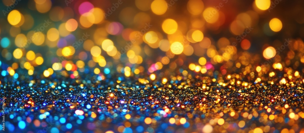 Poster colorful abstract glitter texture with bokeh lights on dark background for celebration themes and em