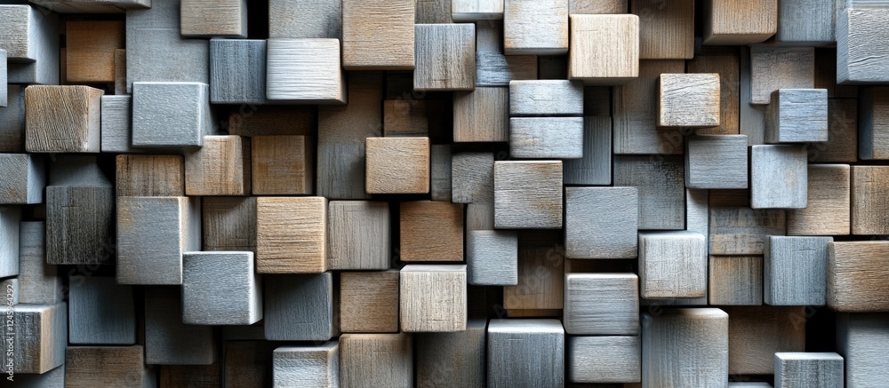 Aufkleber Cubic Wooden Blocks Arranged to Form Blank Space for Text Ideal for Creative Design and Typography Projects