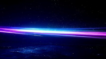 Dynamic neon light trails across starry night sky with cosmic motion - Powered by Adobe