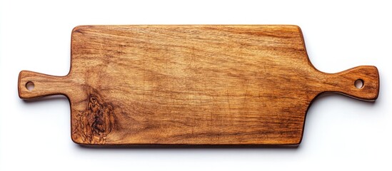 Wooden cutting board isolated on white background showcasing natural grain and craftsmanship ideal for kitchen and culinary themed designs