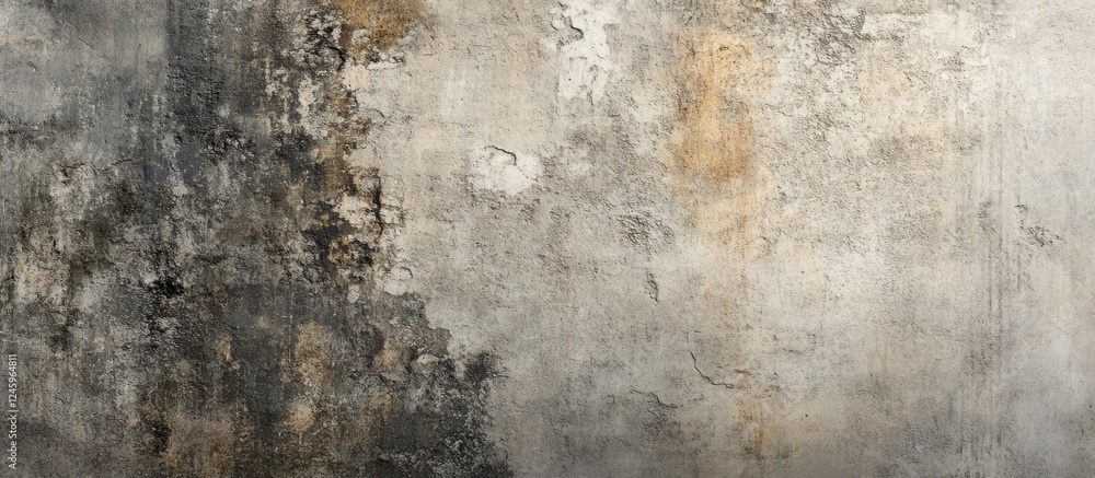 Poster weathered concrete brick wall in distressed texture with peeling paint and natural discoloration for