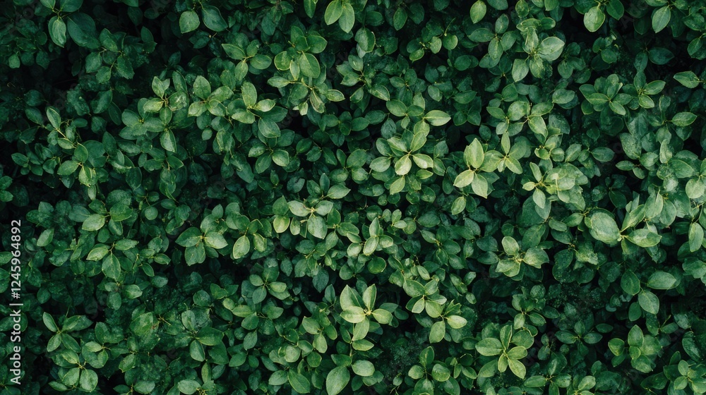 Poster aerial view of lush green grass leaves covered in dew with ample empty space for overlaying text or 