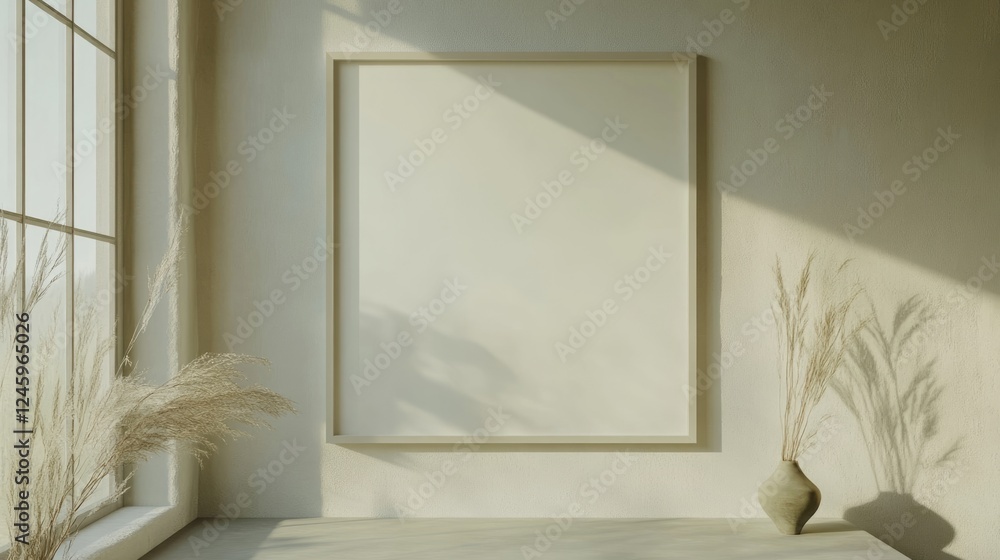 Aufkleber contemporary wall art frame mockup with empty space for text in a well-lit minimalist interior setti