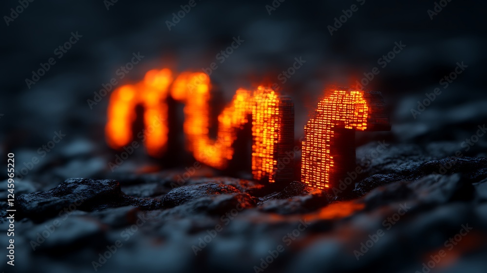 Poster glowing digital form on dark rock texture abstract digital art 3d render