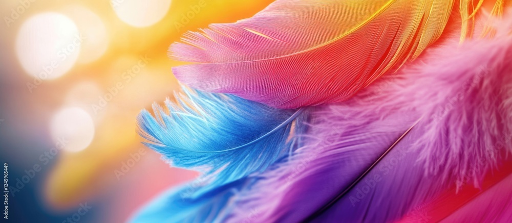 Poster Vibrant Feather Arrangement with Soft Focus Background and Space for Text Insertions