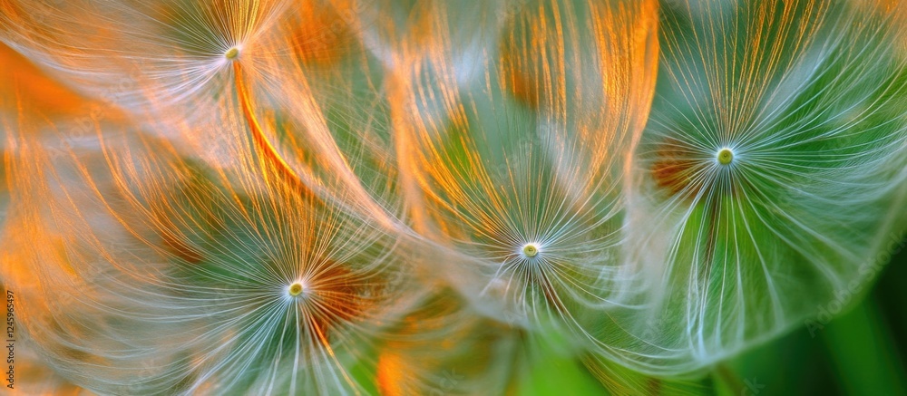 Poster dandelion seeds taraxacum officinale illuminated by sunlight creating a vibrant natural background i