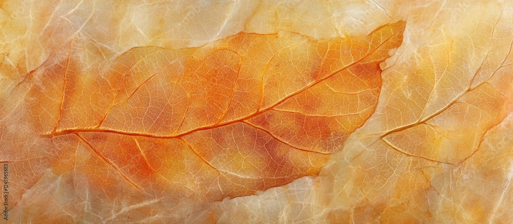 Poster dry leaf texture closeup showing soft orange and yellow colors in an abstract artistic nature backgr