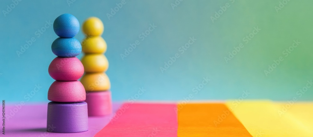 Poster colorful stacking toys on vibrant background with blank space for text in a creative child developme
