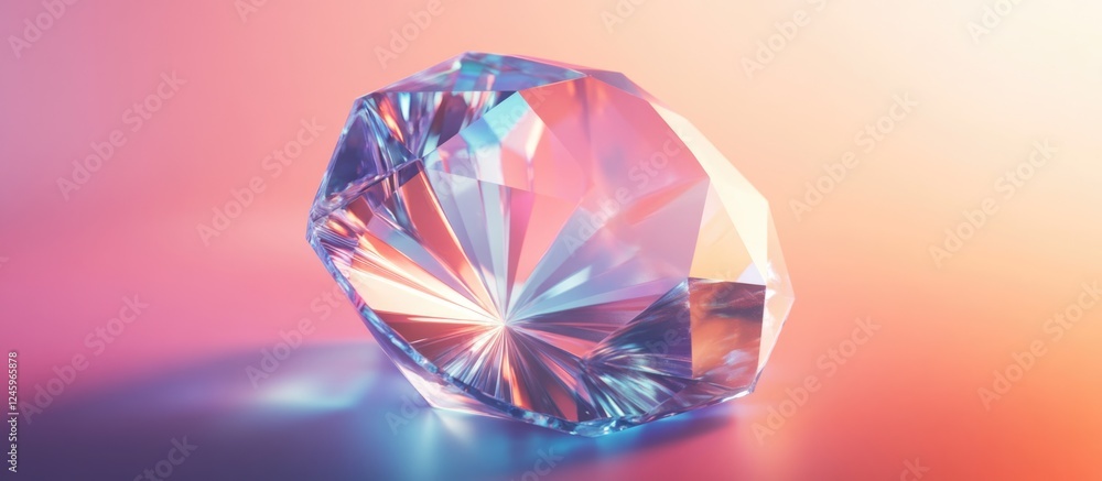 Poster Brilliantly Faceted Colorful Crystal Gemstone on Soft Gradient Background