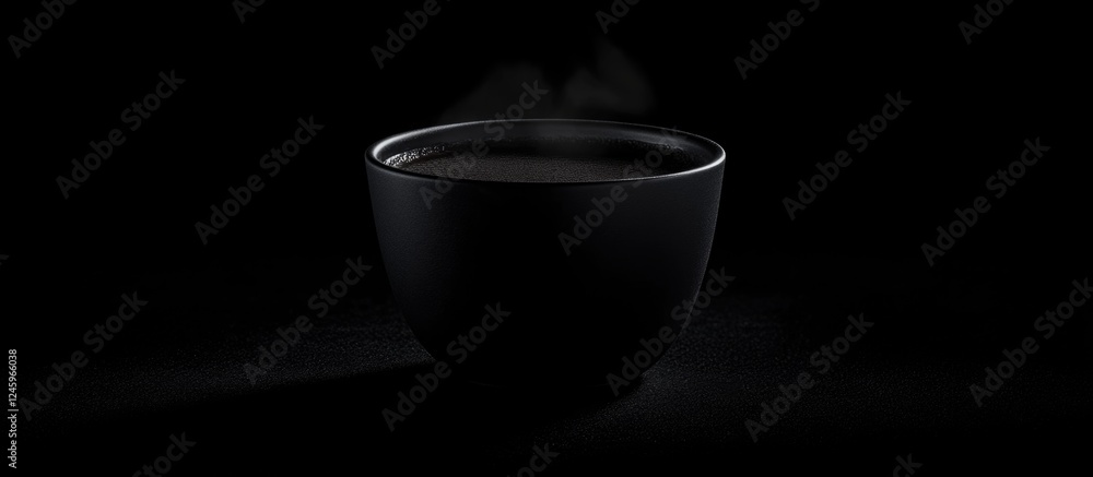 Poster hot coffee in a sleek black cup with steam rising against a dark background conveying warmth and com