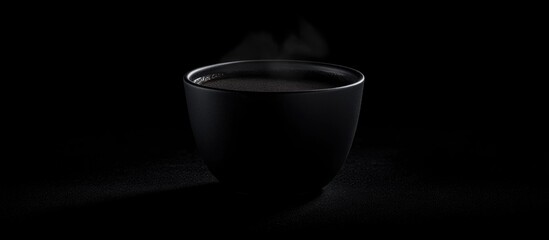 Hot coffee in a sleek black cup with steam rising against a dark background conveying warmth and comfort