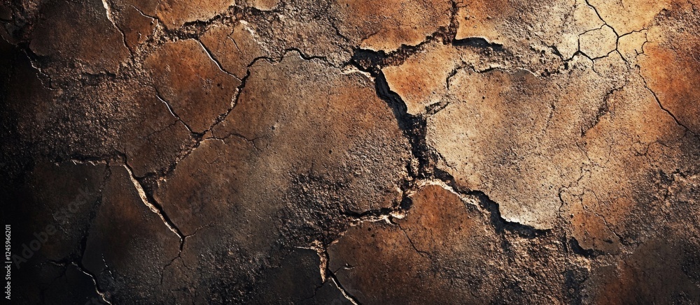 Poster Cracked concrete floor texture with a distressed and weathered appearance ideal for backgrounds or architectural design projects.