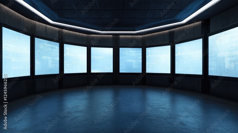 Aufkleber Modern Office Space Featuring Interactive Tech Screens with Ample Copy Space for Custom Text Display