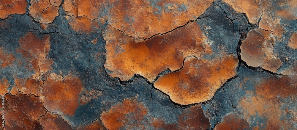 Poster cracked dry soil texture background in earthy tones showcasing natural abstraction of clay and red s