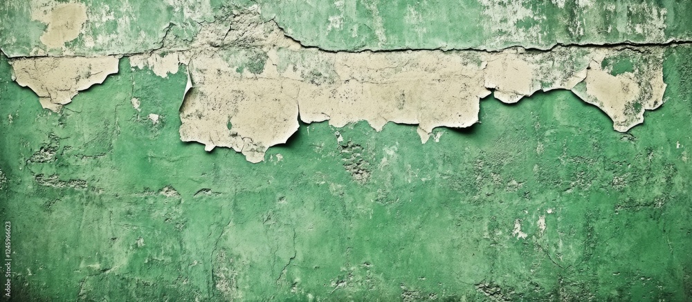 Poster peeling green paint on an old concrete wall with a textured surface and aged appearance suitable for