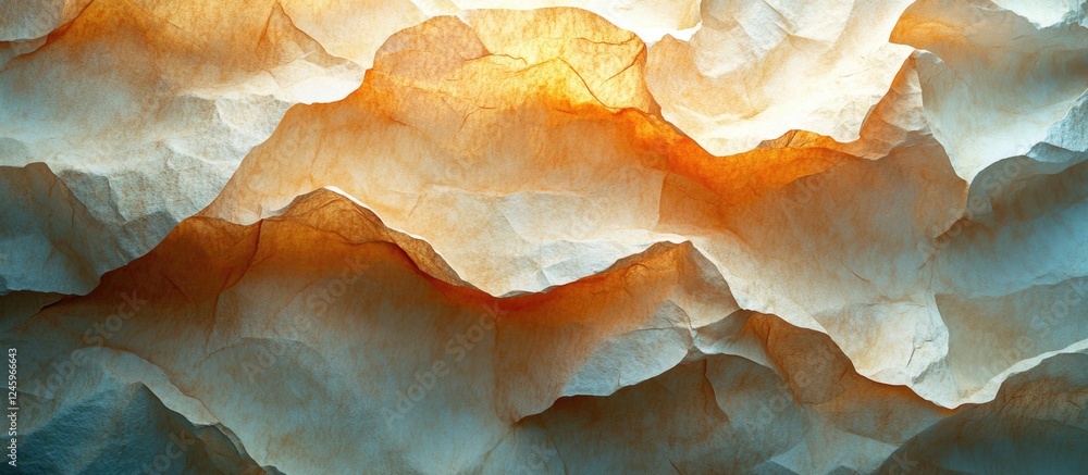 Poster Layered crumpled paper textures in warm tones showcasing depth and intricate patterns for design and background applications.