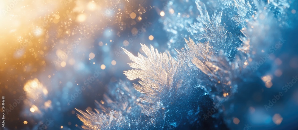 Leinwandbilder Intricate ice crystal patterns glistening under soft light creating a mesmerizing winter backdrop