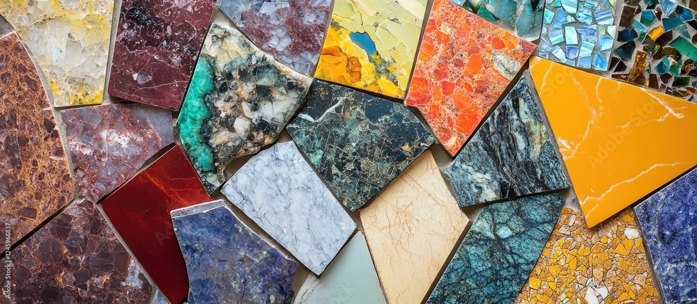 Poster colorful marble texture collage of mosaic tiles showcasing a variety of patterns and hues for decora