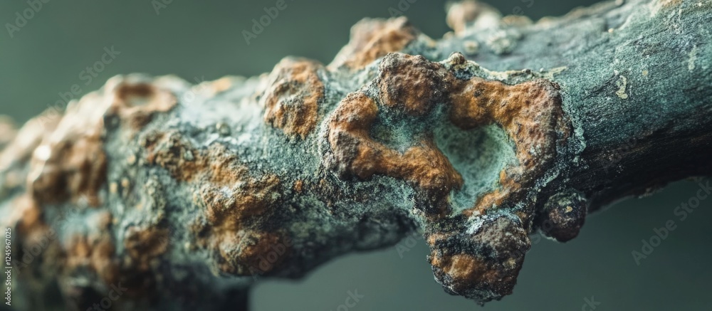 Poster moldy and damaged branch texture with intricate patterns and colors highlighting decay and natural a