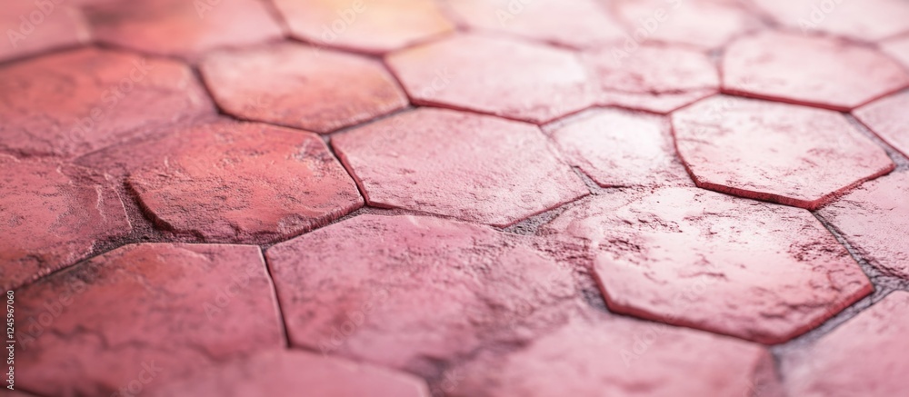Poster hexagonal pink tile close-up highlighting textured abstract design in stone material perfect for int