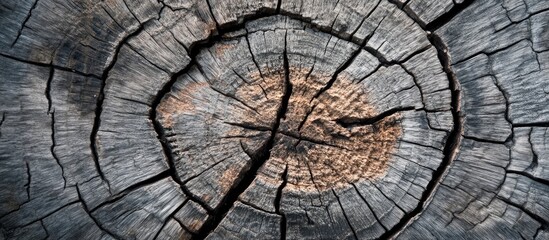Close-up view of weathered tree trunk texture showcasing natural patterns and details of aged wood grain for artistic backgrounds.