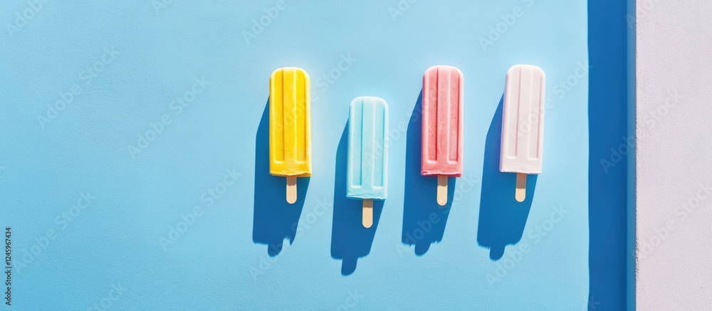 Poster colorful popsicles on blue background with shadow creating a bright and fun summer atmosphere ideal 