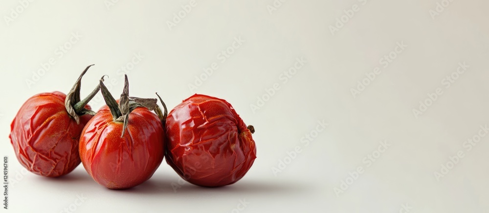 Poster dried tomatoes with stems arranged on a light background showcasing their texture and vibrant color 