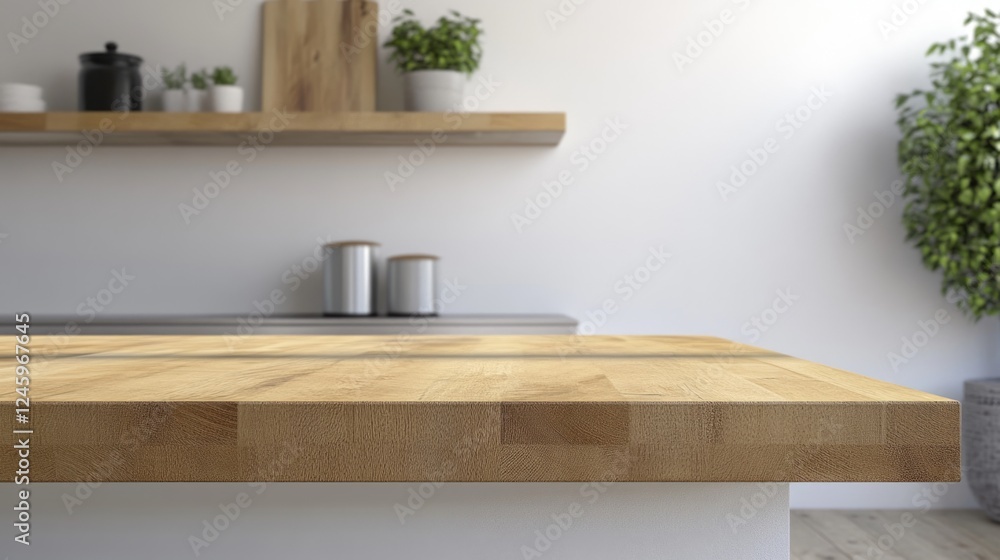 Fototapete minimalist wooden countertop in modern kitchen environment with empty space for product display and 