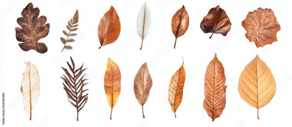 Aufkleber assorted dry leaves isolated on white background showcasing various shapes and textures for fall and