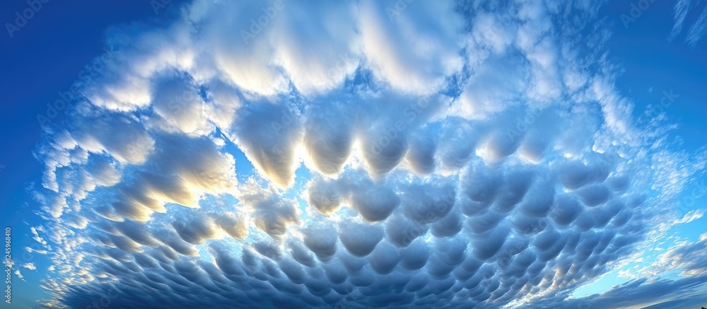 Aufkleber Dramatic cumulus clouds forming unique patterns against a vibrant blue sky creating a captivating atmospheric scene.