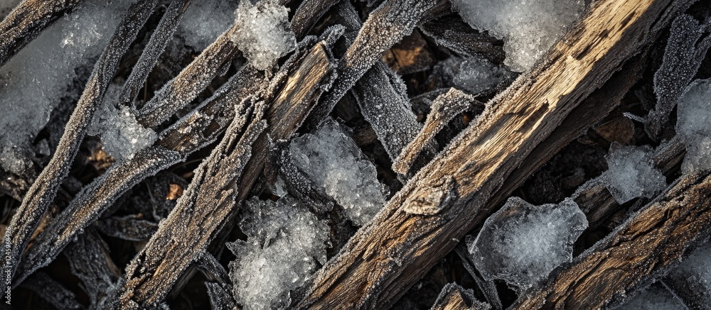 Aufkleber frozen twigs and branches enveloped in ice and snow creating a serene winter landscape detail