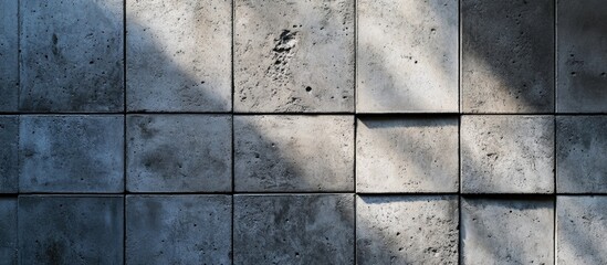 Concrete tile surface texture with shadows highlighting imperfections and design details for architectural and interior backgrounds