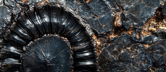 Fossilized black coal texture showcasing intricate details of carbon-rich deposits and natural formations in geology.