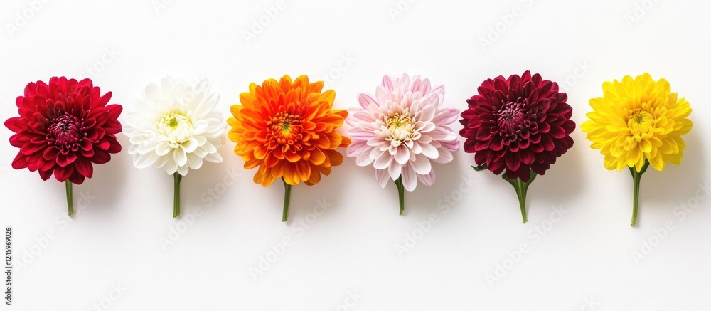 Aufkleber vibrant collection of assorted chrysanthemums displayed in a flat lay arrangement on a clean white b