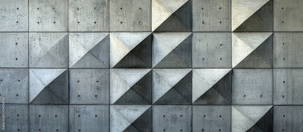Poster Geometric concrete wall with shaded triangular patterns highlighting architectural details and abstract textures in a modern design.