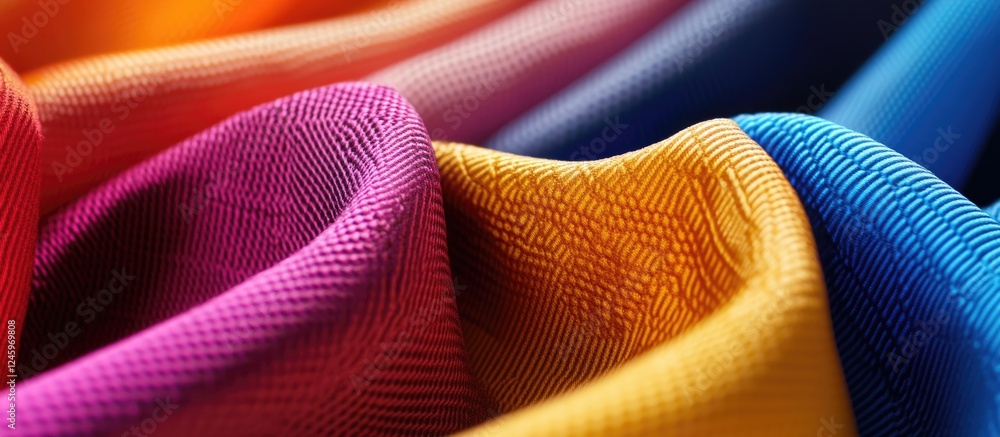 Fototapete vibrant textured polyester fabric with rich colors draped for background use in design or artistic p