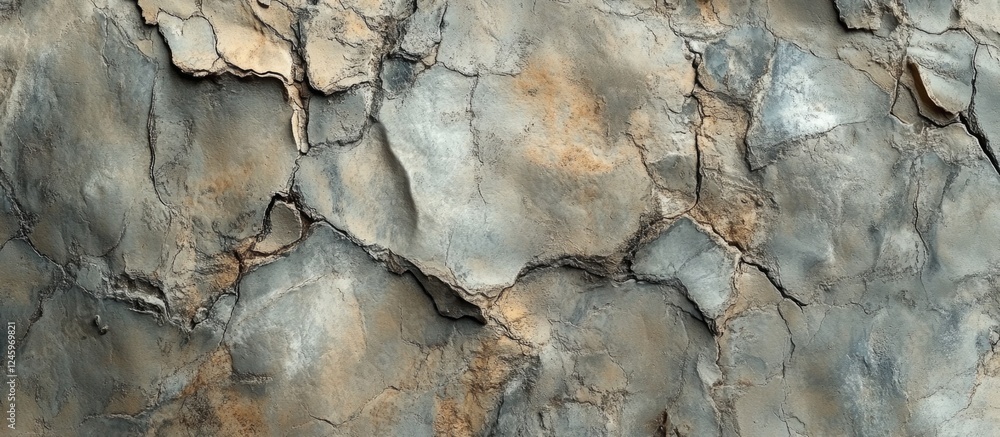 Poster Detailed concrete wall texture featuring cracks and weathering suitable for backgrounds in design and architecture projects.